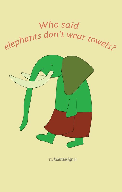 illustration of an green elephant, elephant wearing a towel